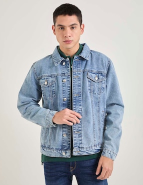Chamarra casual de mezclilla con bolsillos para hombre