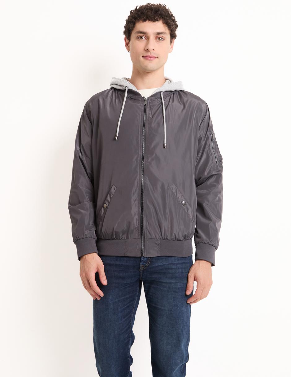 Chamarra bomber capucha desmontable para hombre Chamarra bomber capucha desmontable para hombre