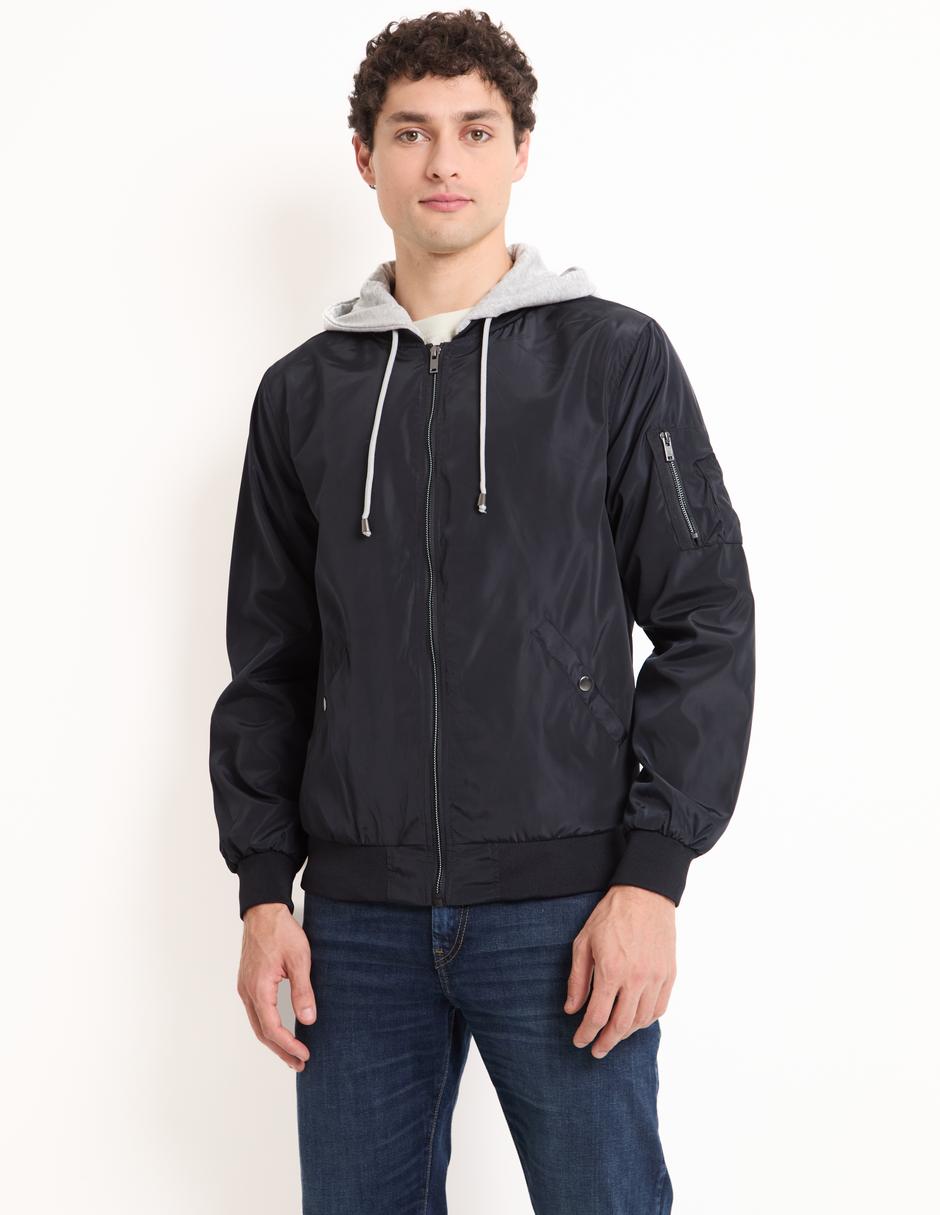 Chamarra bomber capucha desmontable para hombre Chamarra bomber capucha desmontable para hombre