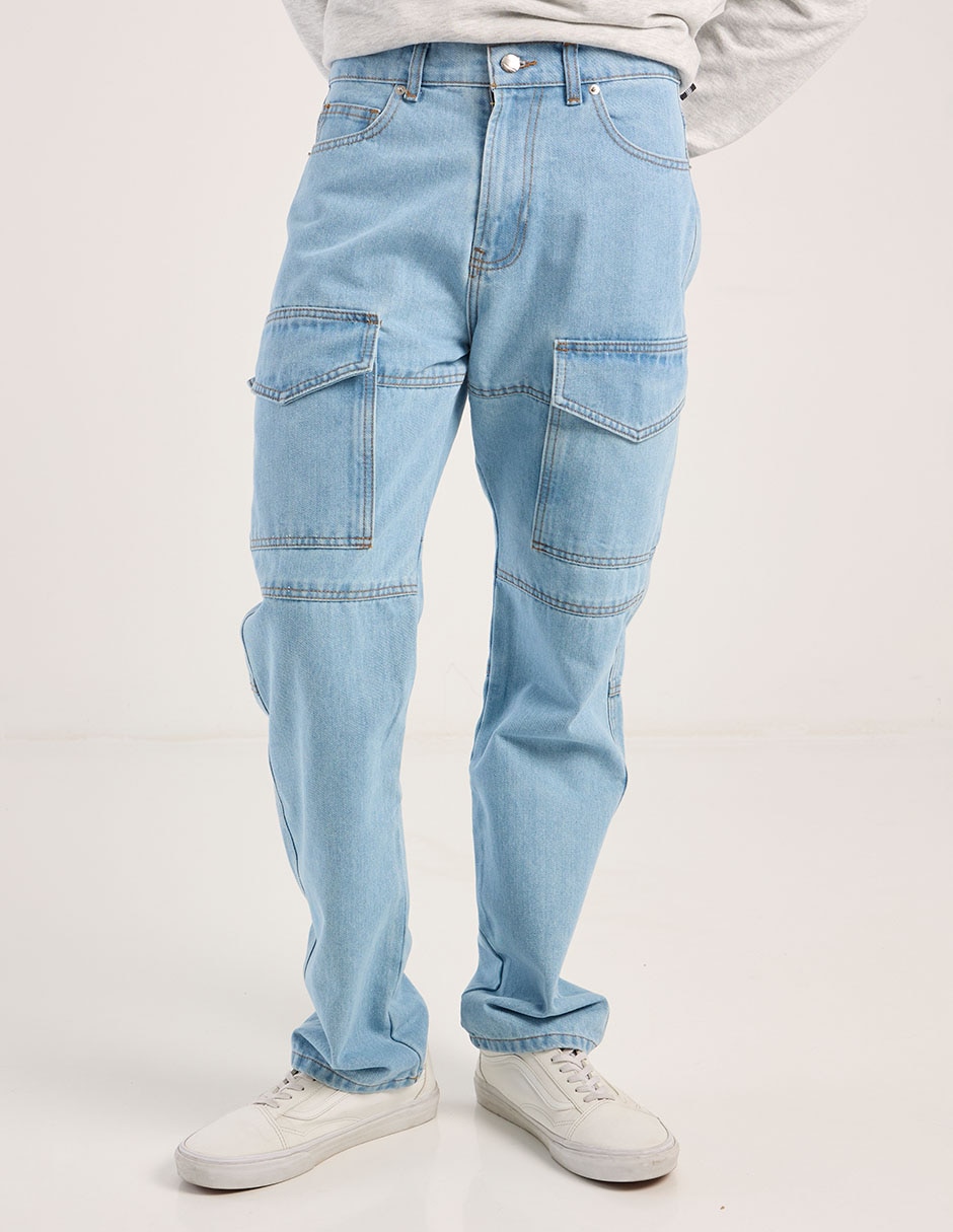 Jeans straight lavado claro para hombre 2