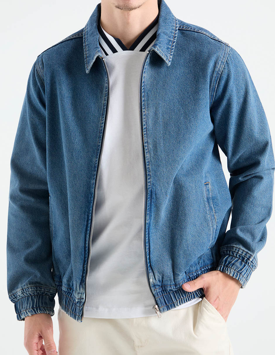 Chamarra bomber de mezclilla con bolsillos para hombre Chamarra bomber de mezclilla con bolsillos para hombre