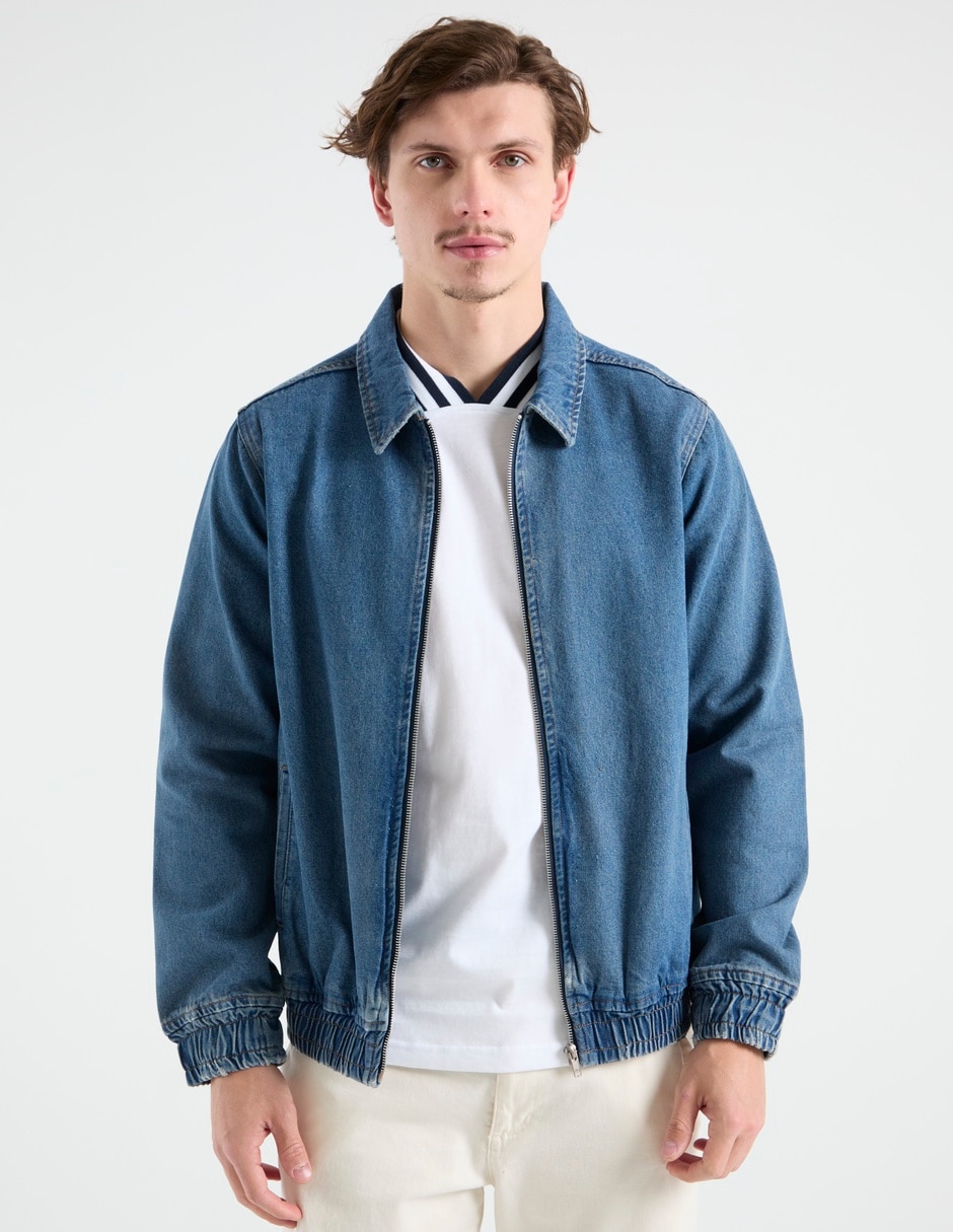 Chamarra bomber de mezclilla con bolsillos para hombre 2