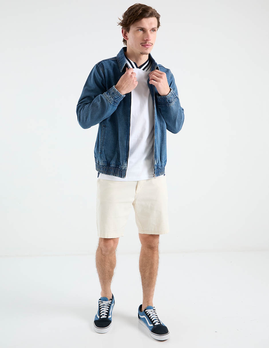 Chamarra bomber de mezclilla con bolsillos para hombre 3