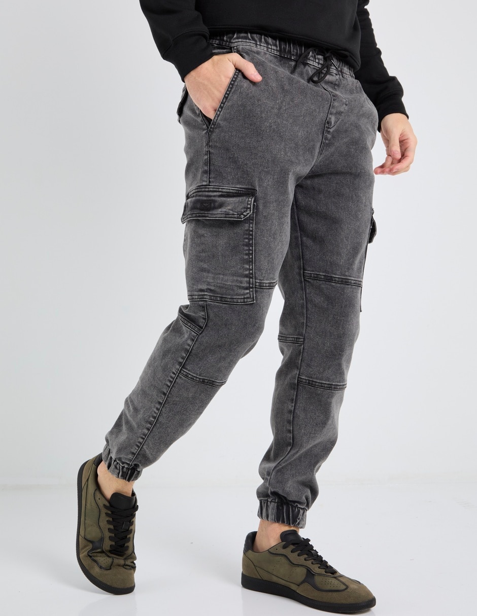 Jeans jogger slim deslavado para hombre