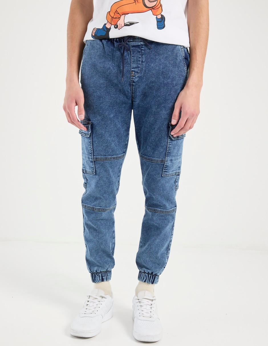 Jeans jogger slim deslavado para hombre